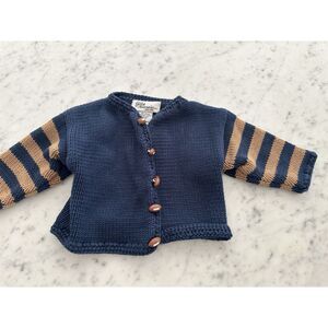 Football Buttons Blue Sweater Cardigan Striped Sleeves Toddler Boy 18 Mo Gita 🏈